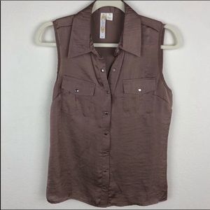 Adiva Brown Sleeveless Blouse